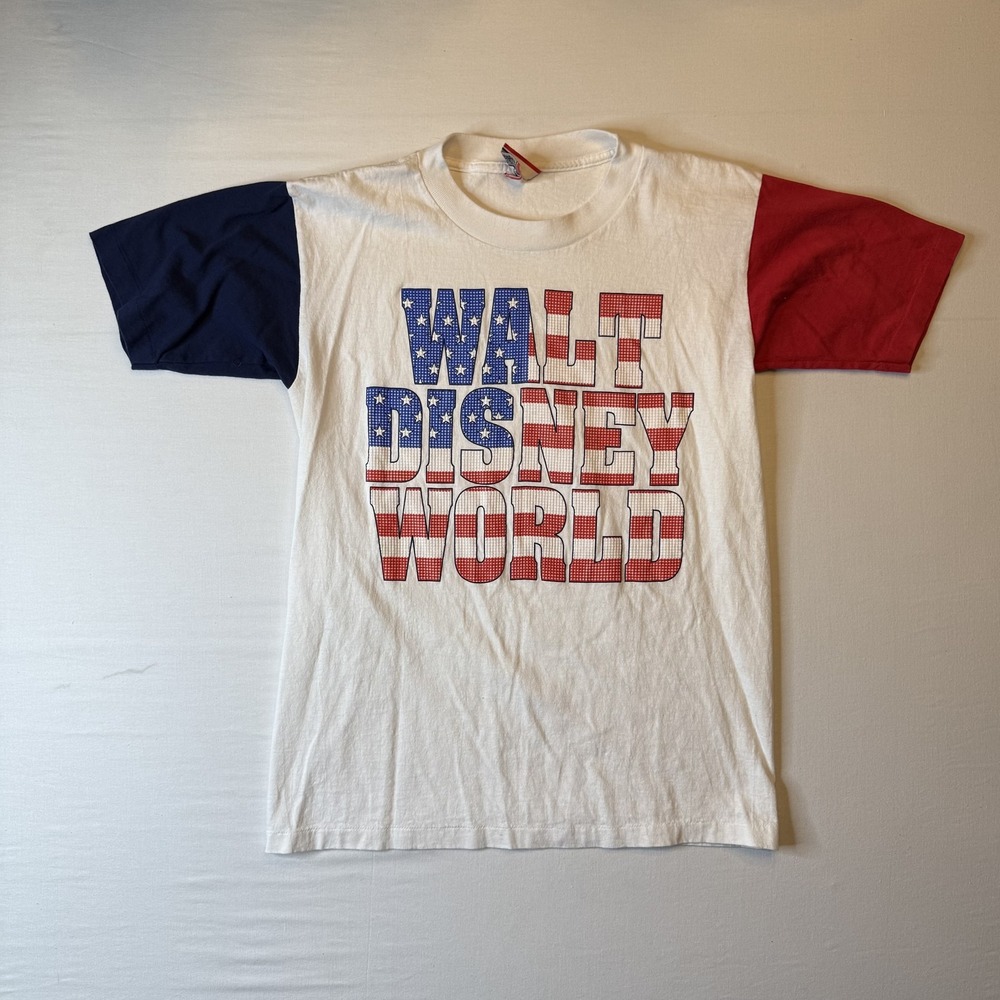 Walt Disney World Shirt Mens Small Medium White USA Flag Graphic Vintage Tee